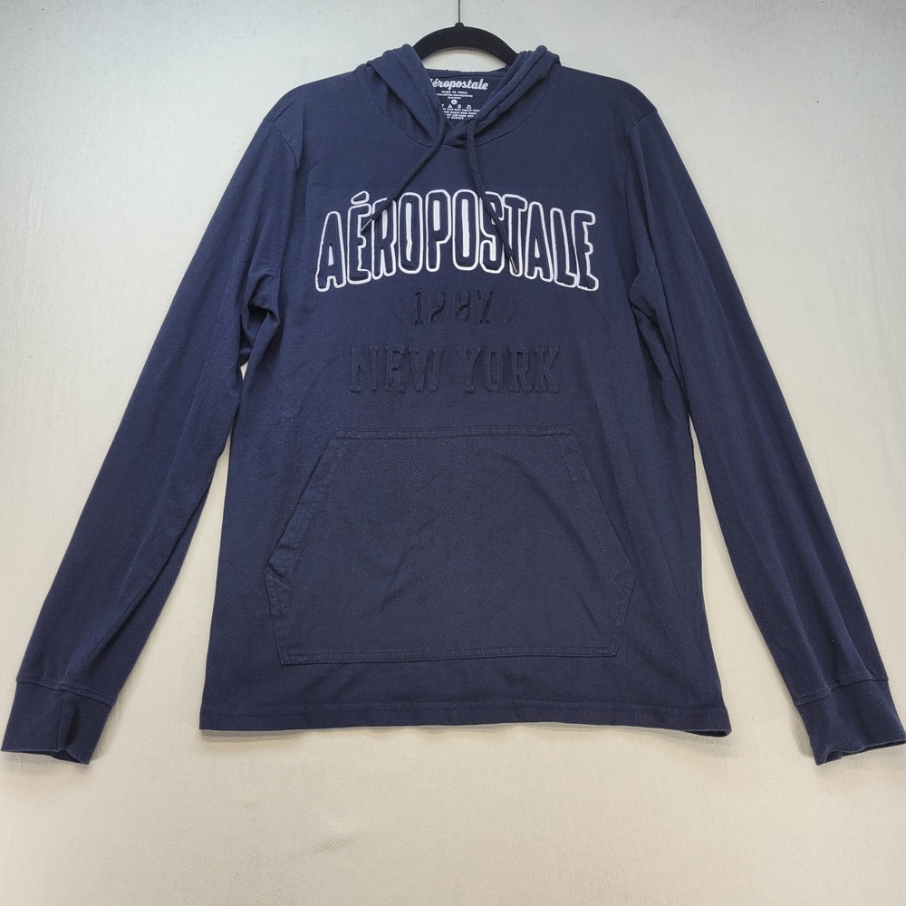 Aeropostale Shirt Hoodie Mens Large Blue Embossed Logo Long Sleeve Tee
